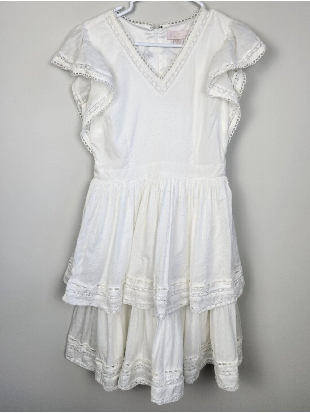 Rachel Parcell White Cotton Flutter Sleeve Tiered Dress Size 8 Milkmaid Coquette - Picture 2 of 13